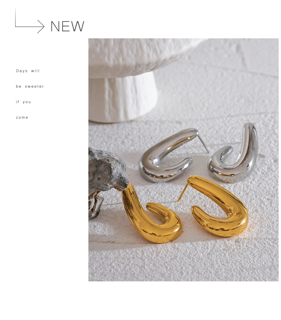 Elysium 316l Stainless Steel Geometric Textured Stud Earrings Prevent Allergy 18K PVD Plated Metal Simple Jewelry for Women Gift