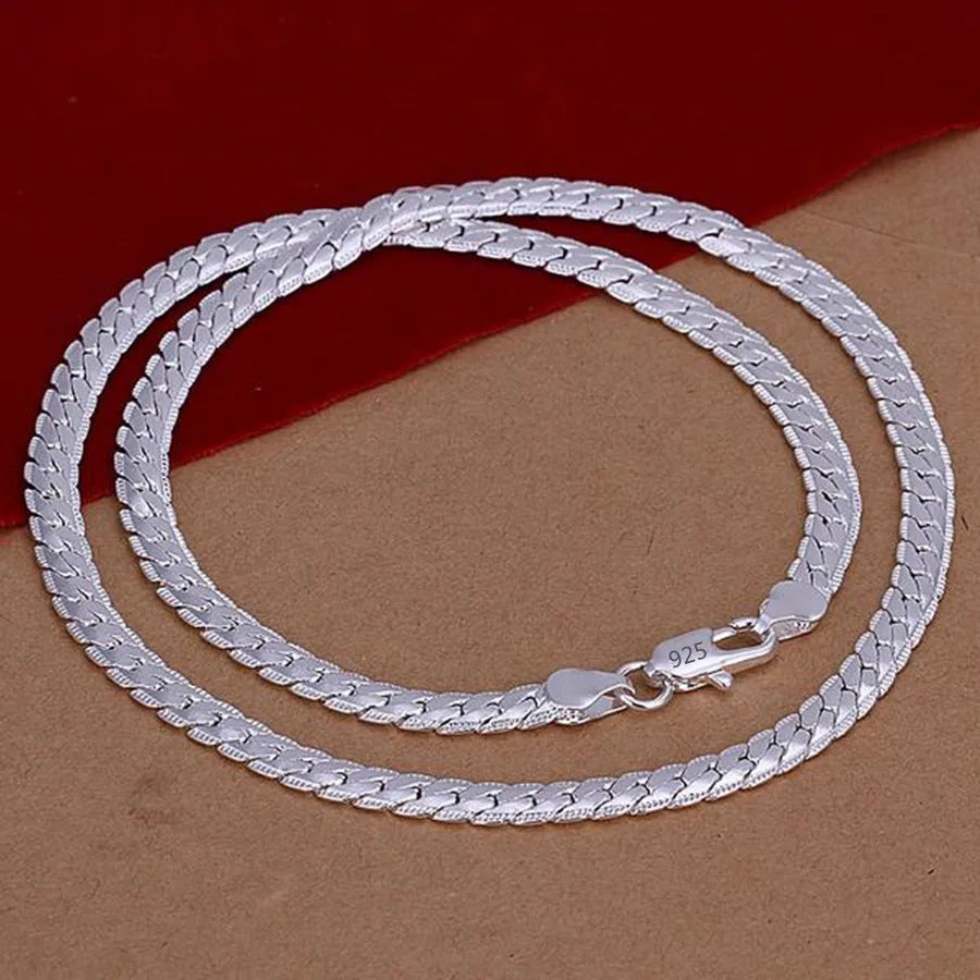 925 Sterling Silver 8/16/18/20/22/24 Inch 6mm Side Chain Necklace Bracelet For Woman Men Fashion Charm Wedding Jewelry