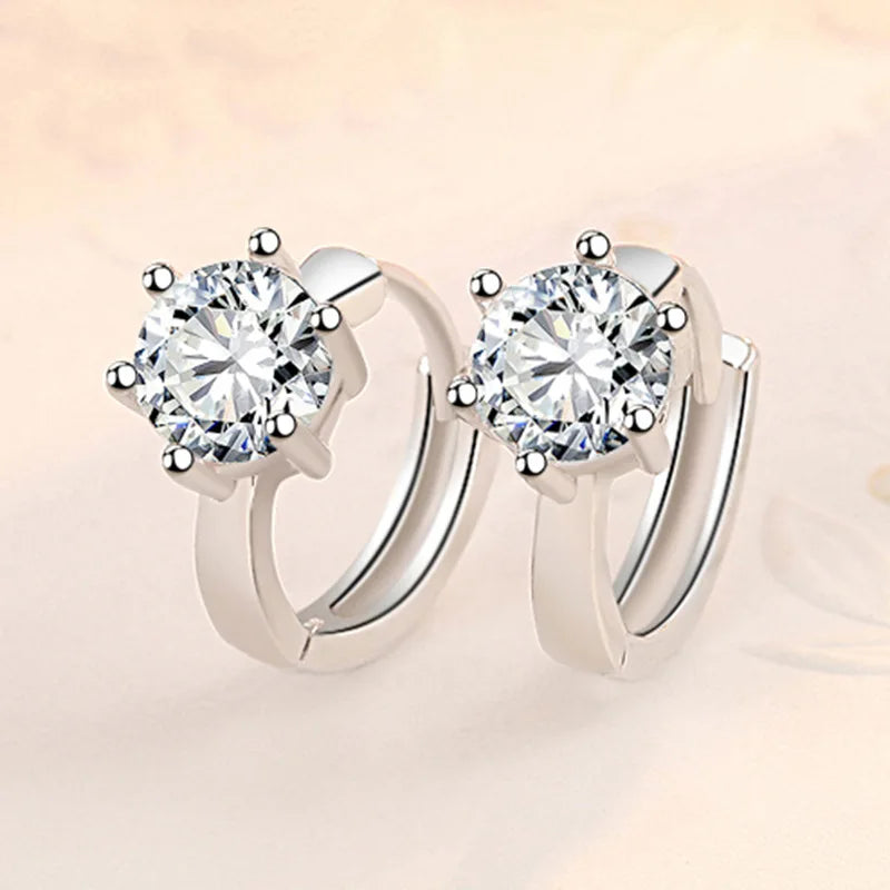 New 925 Sterling Silver Earrings For Women Original Charm Double Hoop Earrings Pave CZ Fine Engagement Anniversary Jewelry Gift