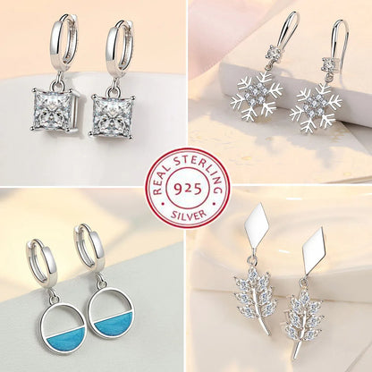 New 925 Sterling Silver Earrings For Women Original Charm Double Hoop Earrings Pave CZ Fine Engagement Anniversary Jewelry Gift