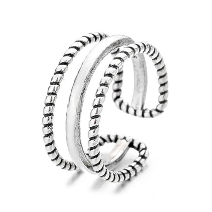 925 Sterling Silver Geometric Multilayer Round Bead Ring Female Fashion Punk Temperament Prevent Allergy Charm Jewelry