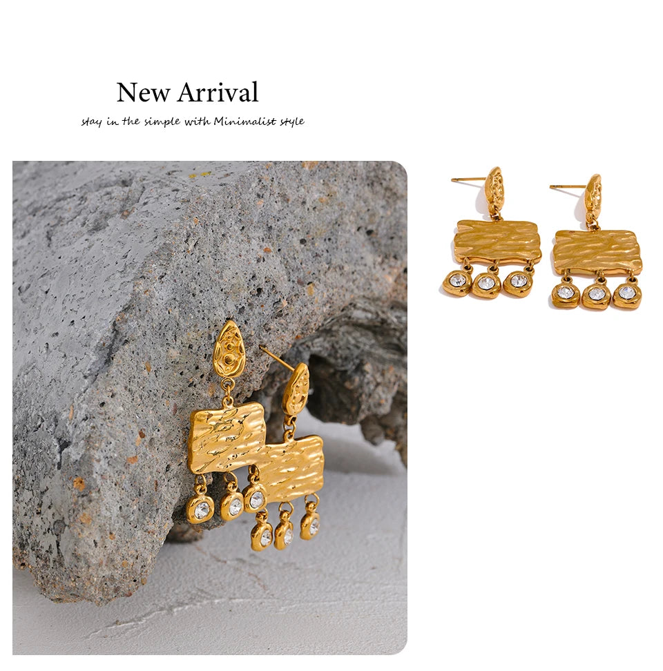 Elysium 316l Stainless Steel Square Geometric Dangle Earrings Delicate Cubic Zirconia Temperament Fashion France Jewelry Women