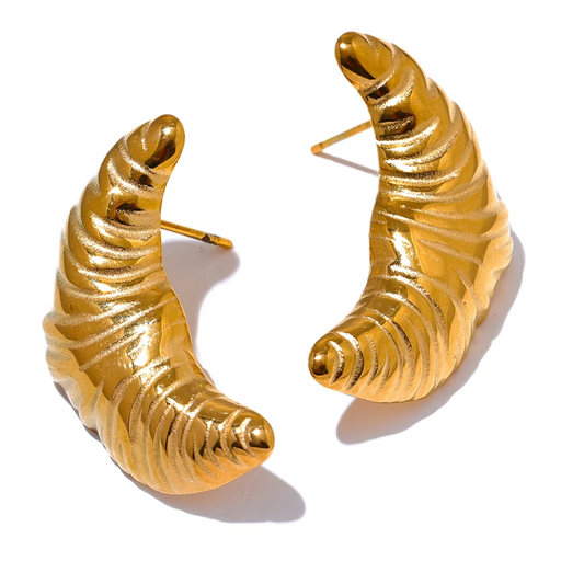 Elysium Stainless Steel Croissant Moon Stud Earrings for Women Anti Allergy Metal Charm Popular Jewelry 18K Gold PVD Plated