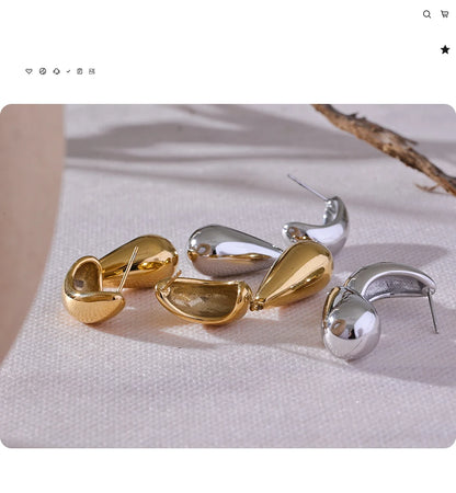 Elysium Charm Stainless Steel Water Drop Teardrop Dangle Earrings Waterproof Metal Statement High Quality Jewelry 18K Gold Plated