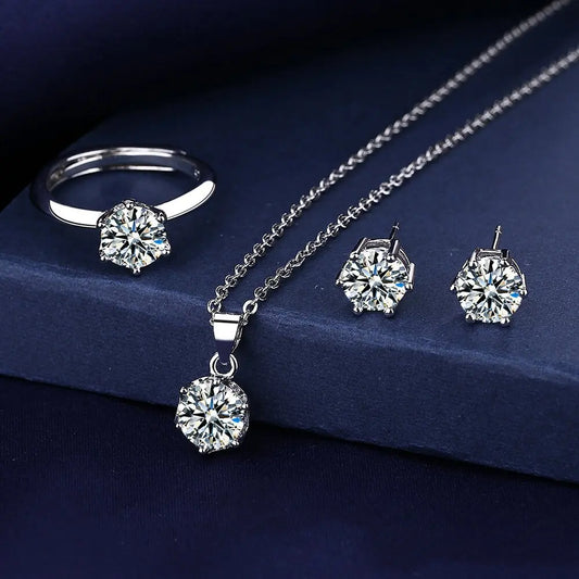 925 Sterling Silver Jewelry Sets For Women Heart Zircon Ring Earrings Necklace Wedding Bridal Elegant Christmas