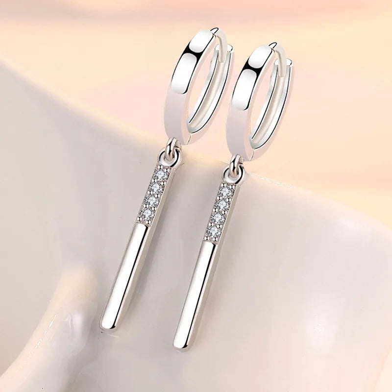 925 Sterling Silver Round Crystal Hoop Earrings For Women Elegant Wedding Party Jewelry Pendientes