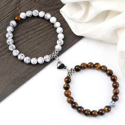 Hot Couple Yin Yang Bracelet Set Men 8mm Natural Stone Heart shape Magnet Love Braclet for Women Friendship Fashion Jewelry Gift