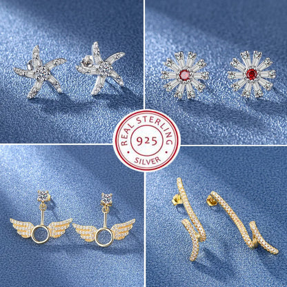 925 Silver Women Hoop Earrings Fashion Pendientes Gift For Female Girl Sparkling Pave CZ U Heart Shape Star Moon Earring E1258