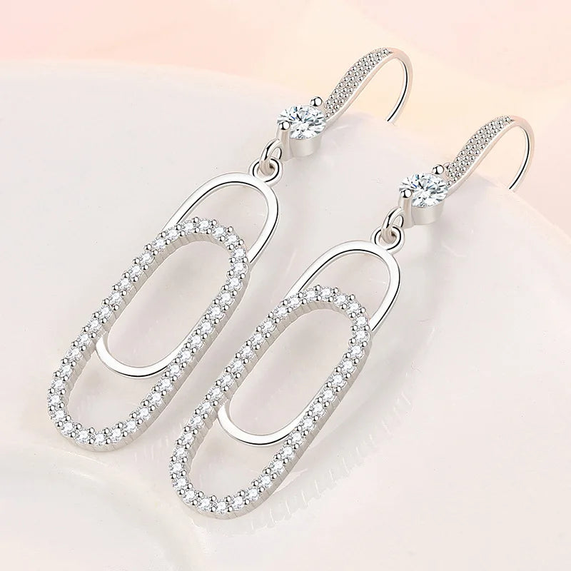 925 Sterling Silver Earrings For Women Original Charm Double Hoop Earrings Pave CZ Fine Engagement Anniversary Jewelry Gift