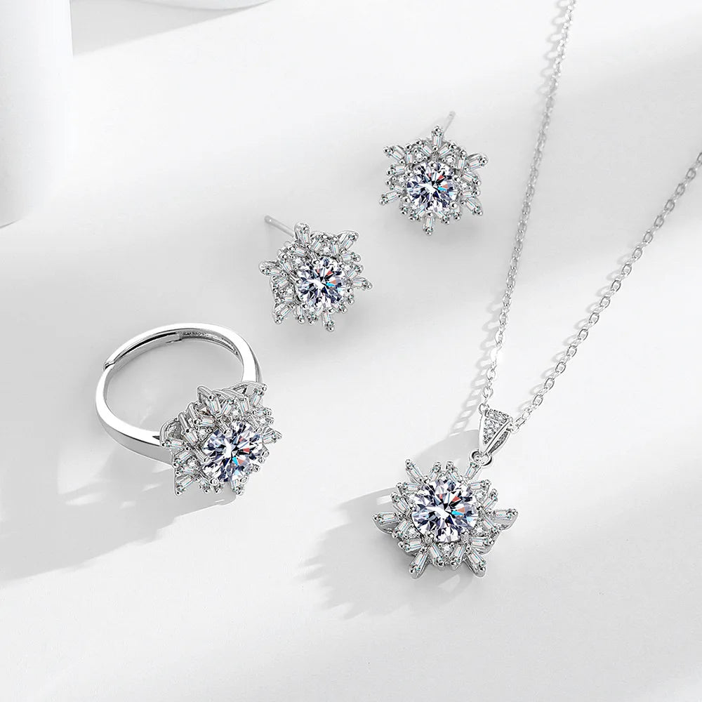 925 Sterling Silver Jewelry Sets For Women Heart Zircon Ring Earrings Necklace Wedding Bridal Elegant Christmas