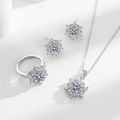 925 Sterling Silver Jewelry Sets For Women Heart Zircon Ring Earrings Necklace Wedding Bridal Elegant Christmas