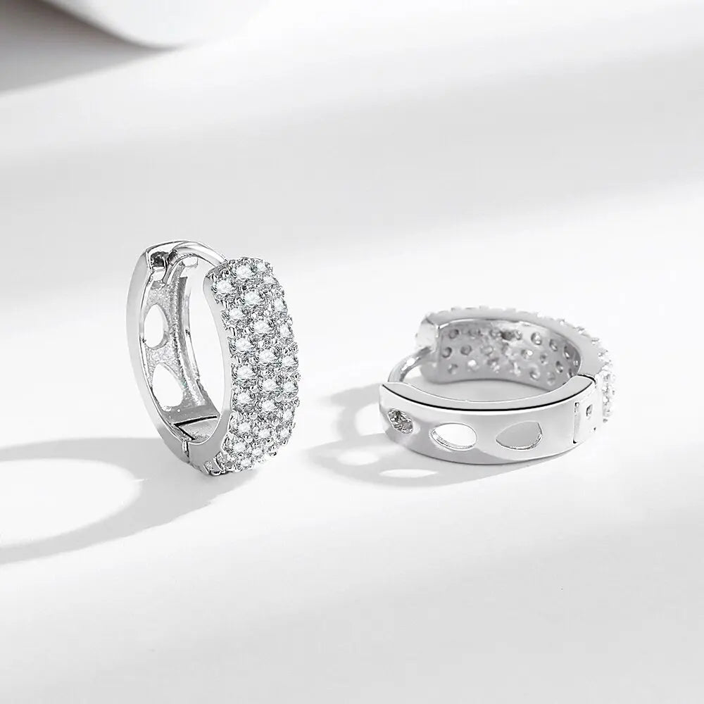 925 Sterling silver needle Earrings Fashion High Quality Jewelry Double Row Crystal Zircon Round Stud H570