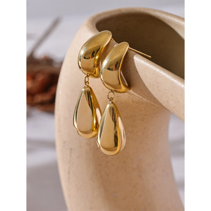 Elysium Charm Stainless Steel Water Drop Teardrop Dangle Earrings Waterproof Metal Statement High Quality Jewelry 18K Gold Plated