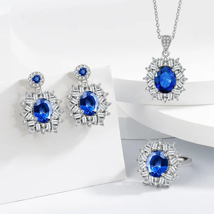 925 Sterling Silver Elegant Jewelry Sets Ring Earrings Necklace For Women Rectangle Geometry Zircon Wedding Accessories