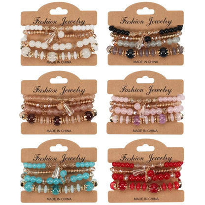 WG Multilaye Bohemian Stackable Beads Bracelet Imitation Agate Chain Tassel Colored Glass Crystal Bracelet Jewelry