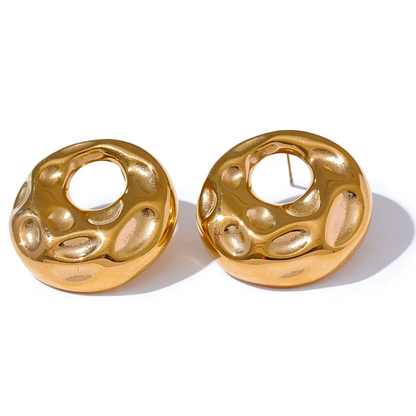 Elysium  New Hammer Stainless Steel Metal Round Hollow Stud Earrings for Women Individualistic Versatile Jewelry Waterproof Gift