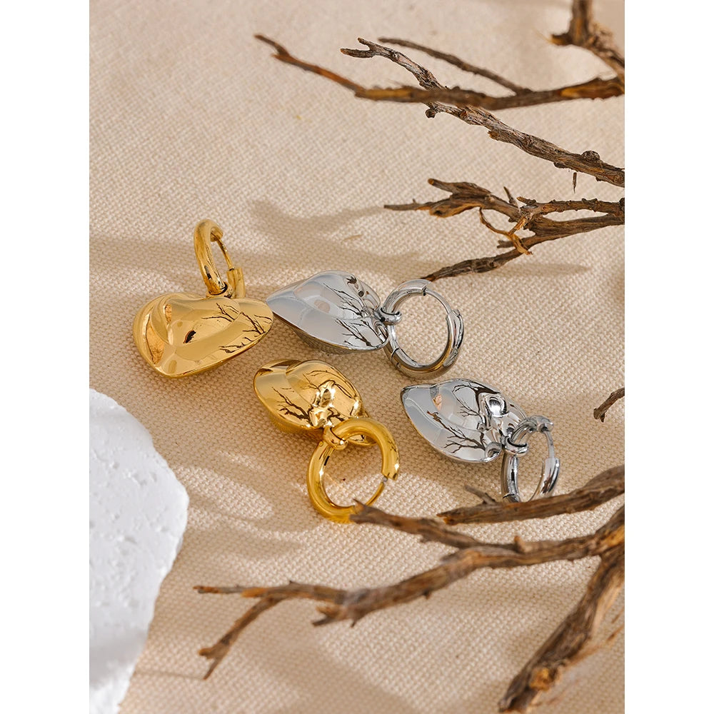 Elysium Exquisite Hollow Smooth Stereoscopic Heart Love Drop Dangle Daily Hoop Earrings Waterproof Stainless Steel Jewelry Women