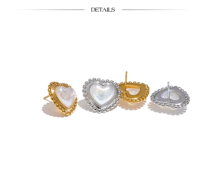 Elysium Exquisite Imitation Pearl Heart Love Daily Stud Earrings Women Water Resistant Stainless Steel Fashion Romantic Jewelry