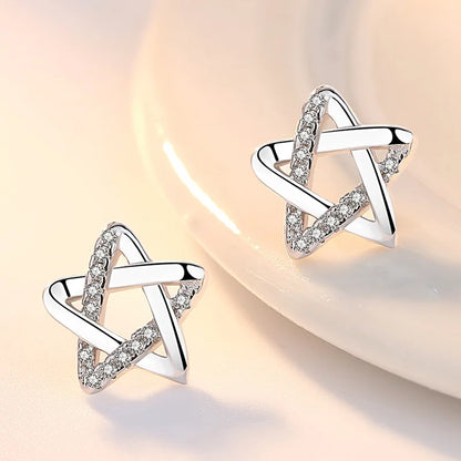 925 Silver Women Hoop Earrings Fashion Pendientes Gift For Female Girl Sparkling Pave CZ U Heart Shape Star Moon