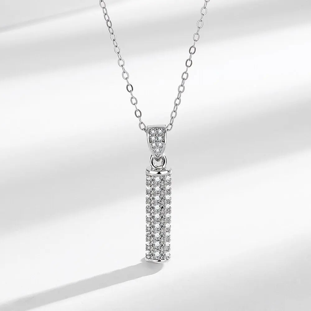 New Fashion Women Pendants Necklace Simple Geometry Square Earrings Crystal 925 Sterling Silver Color Jewelry Sets for Wedding