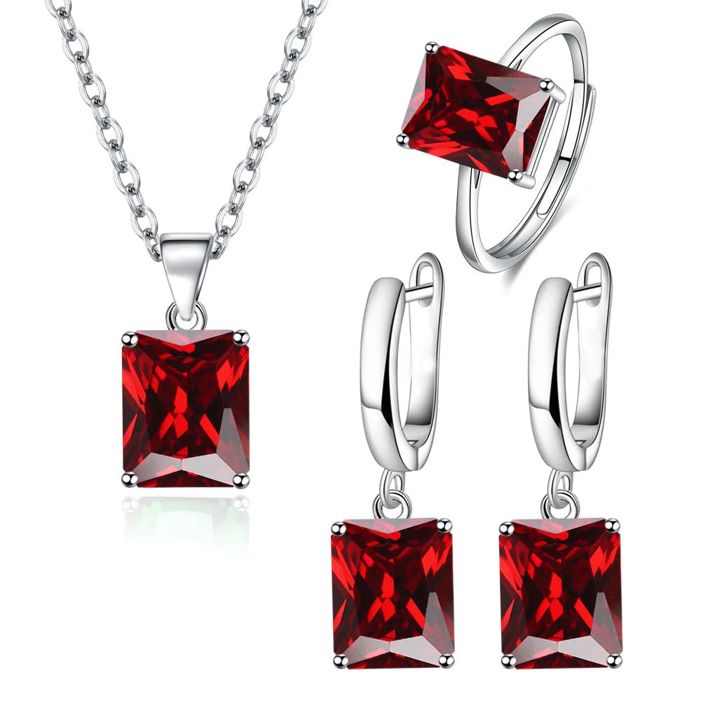 925 Sterling Silver Jewelry Sets For Women Heart Zircon Ring Earrings Necklace Wedding Bridal Elegant Christmas