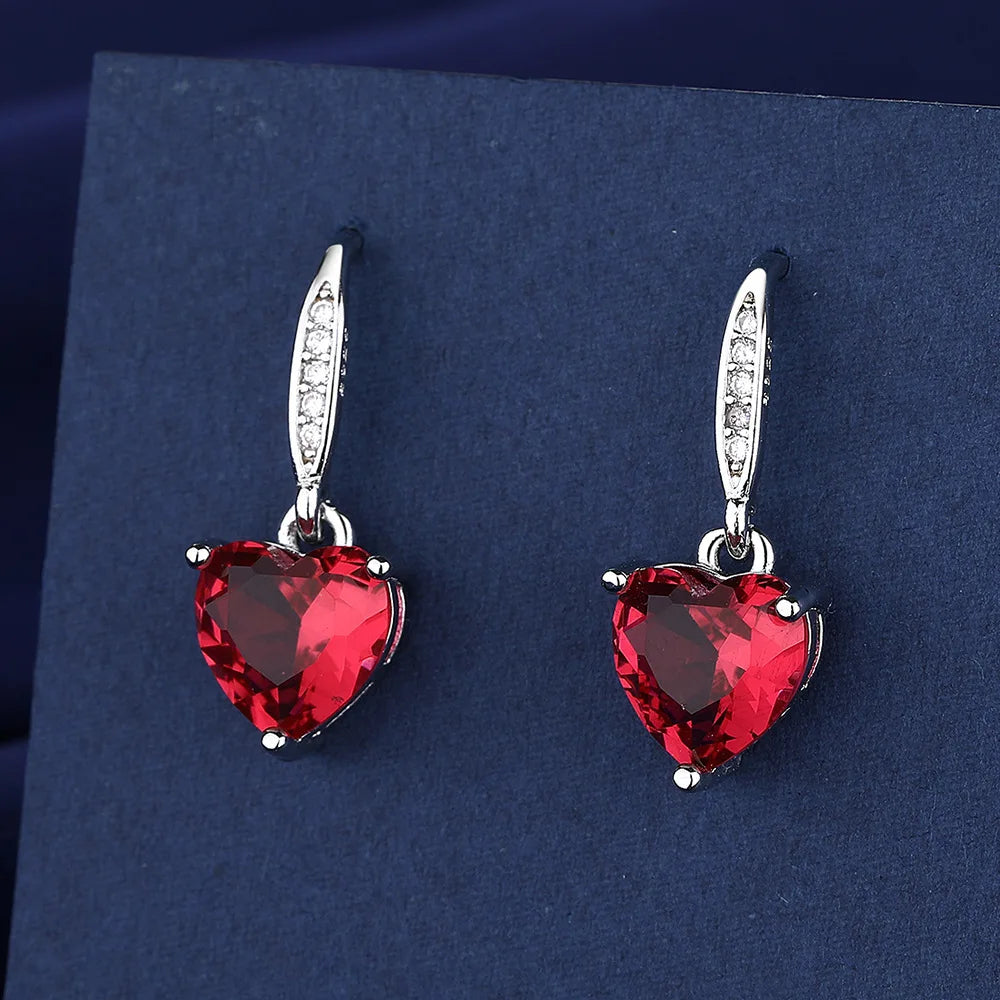 925 Sterling Silver Jewelry Sets For Women Heart Zircon Ring Earrings Necklace Wedding Bridal Elegant Christmas