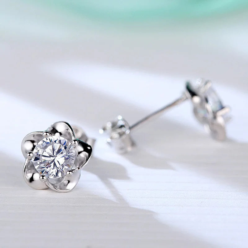 925 Sterling Silver Jewelry Women Fashion Cute Tiny Clear Crystal CZ Stud Earrings Gift for Girls Teens Lady R003