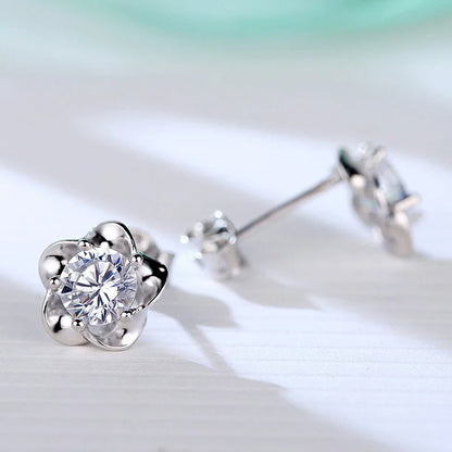 925 Sterling Silver Jewelry Women Fashion Cute Tiny Clear Crystal CZ Stud Earrings Gift for Girls Teens Lady R003