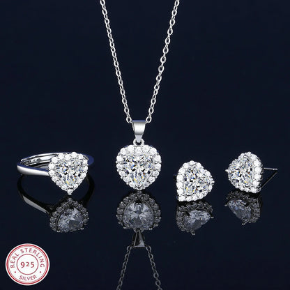 Solitaire Lab Diamond Jewelry set 925 Sterling Silver Party Wedding Rings Earrings Necklace For Women Bridal Moissanite Jewelry