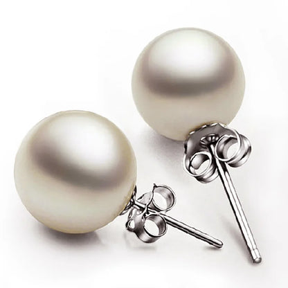 925 Sterling Silver 6mm/8mm/10mm/12mm Freshwater Cultured Pearl Button Ball Stud Earrings For Women As Best Gifts Jewerly