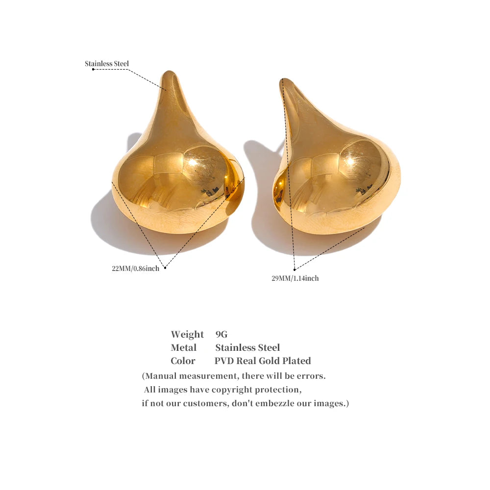Elysium 18K Gold Color Stainless Steel New Style Water Drop Stylish Stud Earrings Women Statement Daily Temperament Jewelry