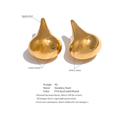 Elysium 18K Gold Color Stainless Steel New Style Water Drop Stylish Stud Earrings Women Statement Daily Temperament Jewelry