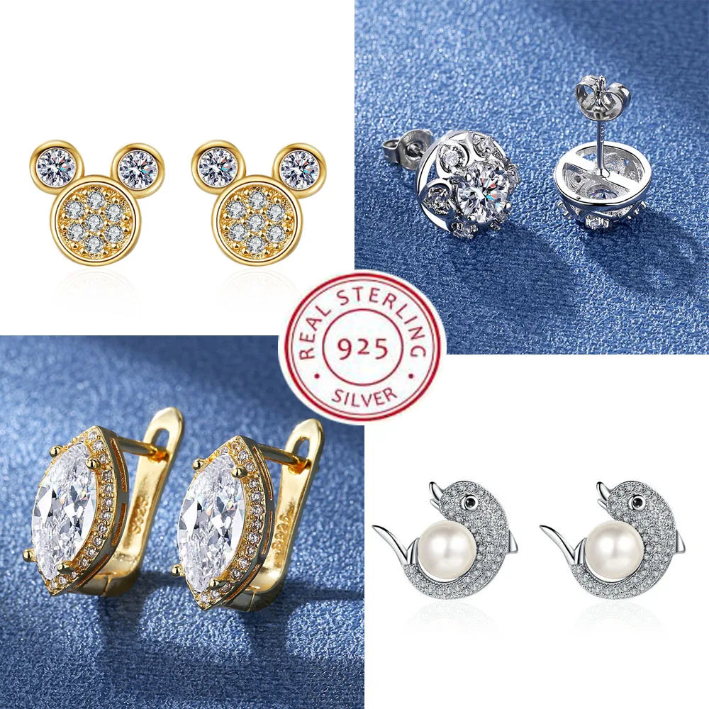 New 925 Silver Women Hoop Earrings Fashion Pendientes Gift For Female Girl Sparkling Pave CZ U Heart Shape Star Moon Earring