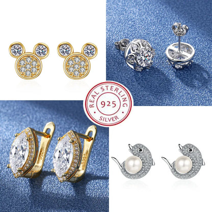 New 925 Silver Women Hoop Earrings Fashion Pendientes Gift For Female Girl Sparkling Pave CZ U Heart Shape Star Moon Earring