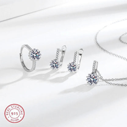 925 Sterling Silver Jewelry Sets For Women Heart Zircon Ring Earrings Necklace Wedding Bridal Elegant Christmas