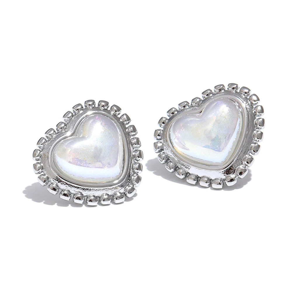 Elysium Exquisite Imitation Pearl Heart Love Daily Stud Earrings Women Water Resistant Stainless Steel Fashion Romantic Jewelry