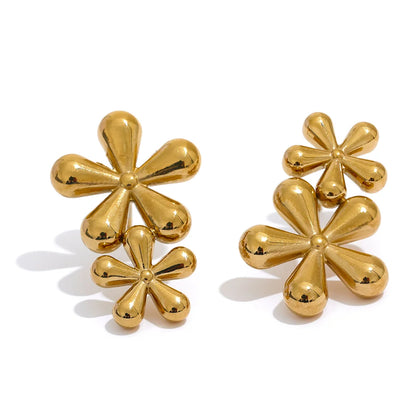 Elysium 316L Stainless Steel Flower Stud Earrings Fashion Metal 18K Gold Color Plated Rust Proof Texture Charm Jewelry for Women
