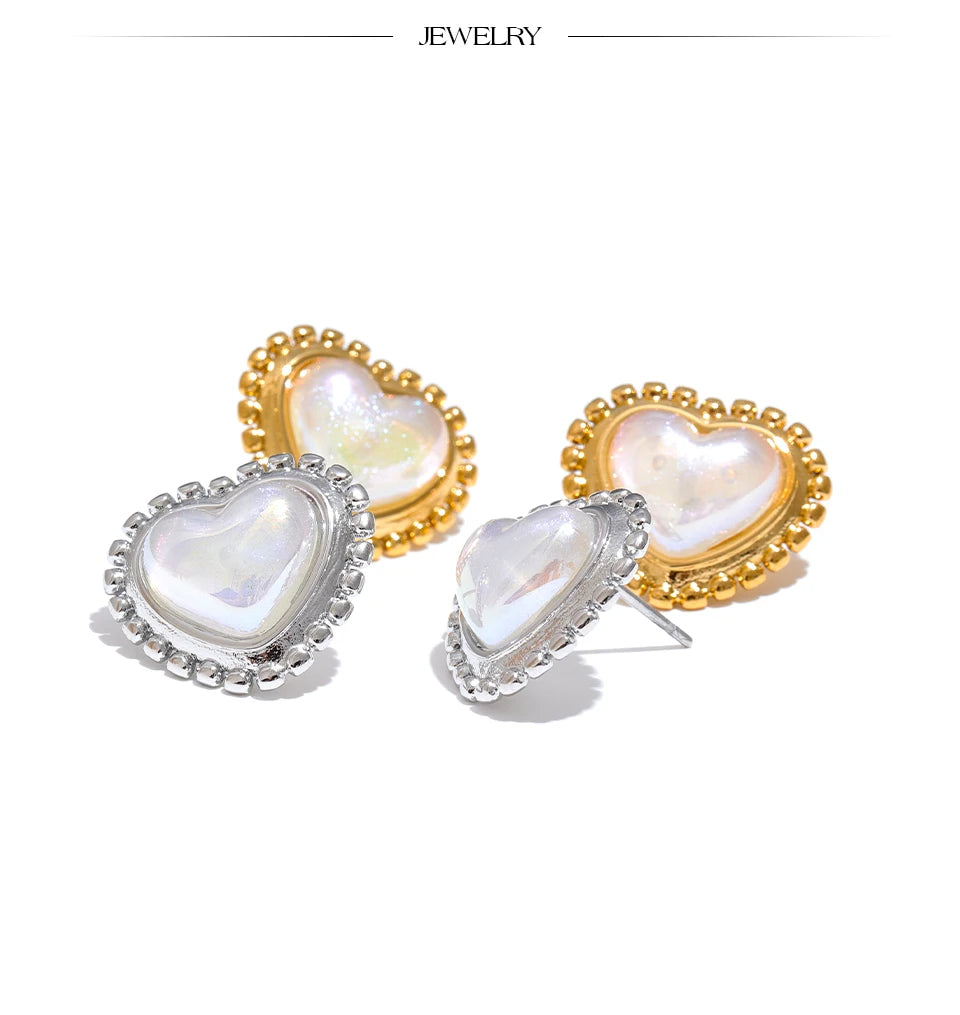 Elysium Exquisite Imitation Pearl Heart Love Daily Stud Earrings Women Water Resistant Stainless Steel Fashion Romantic Jewelry