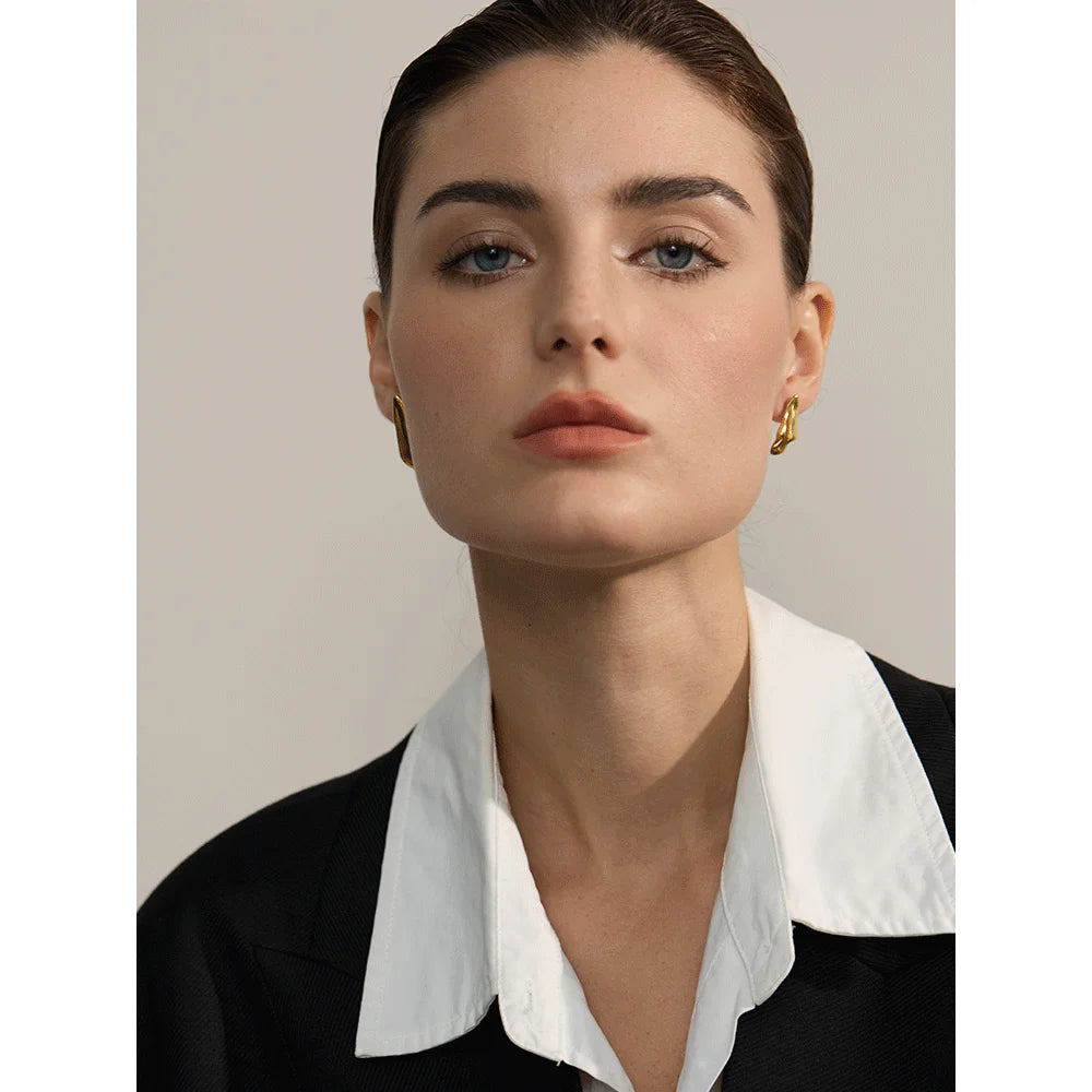 Elysium Stylish Unique Asymmetrical Geometry Metal Stud Earrings Stainless Steel Gold Color Waterproof Jewelry Bijoux