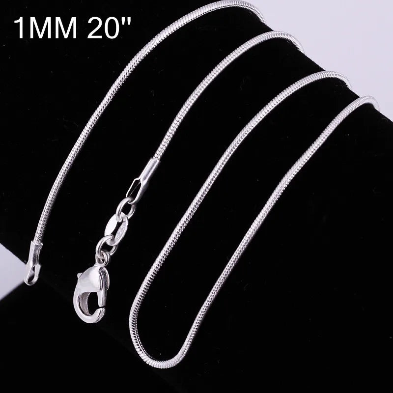 40-75cm 925 Sterling Silver 1MM solid Snake Chain Necklace For Men Women Fashion Jewelry for pendant