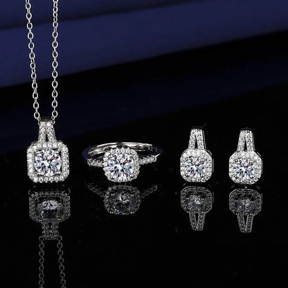 925 Sterling Silver Jewelry Sets For Women Heart Zircon Ring Earrings Necklace Wedding Bridal Elegant Christmas