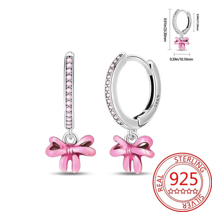 Pink Series 925 Sterling Silver Romantic Flower Butterfly Unicorn Tulip Geometry Earrings Boutique Fine Jewelry Gifts for Women