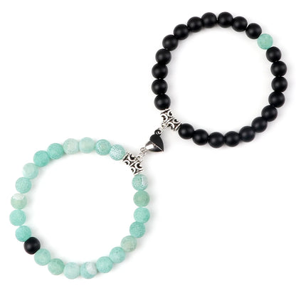 Hot Couple Yin Yang Bracelet Set Men 8mm Natural Stone Heart shape Magnet Love Braclet for Women Friendship Fashion Jewelry Gift