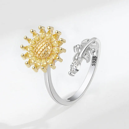 ELYSIUM sunflower fidget ring – rotating relief for daily stress.