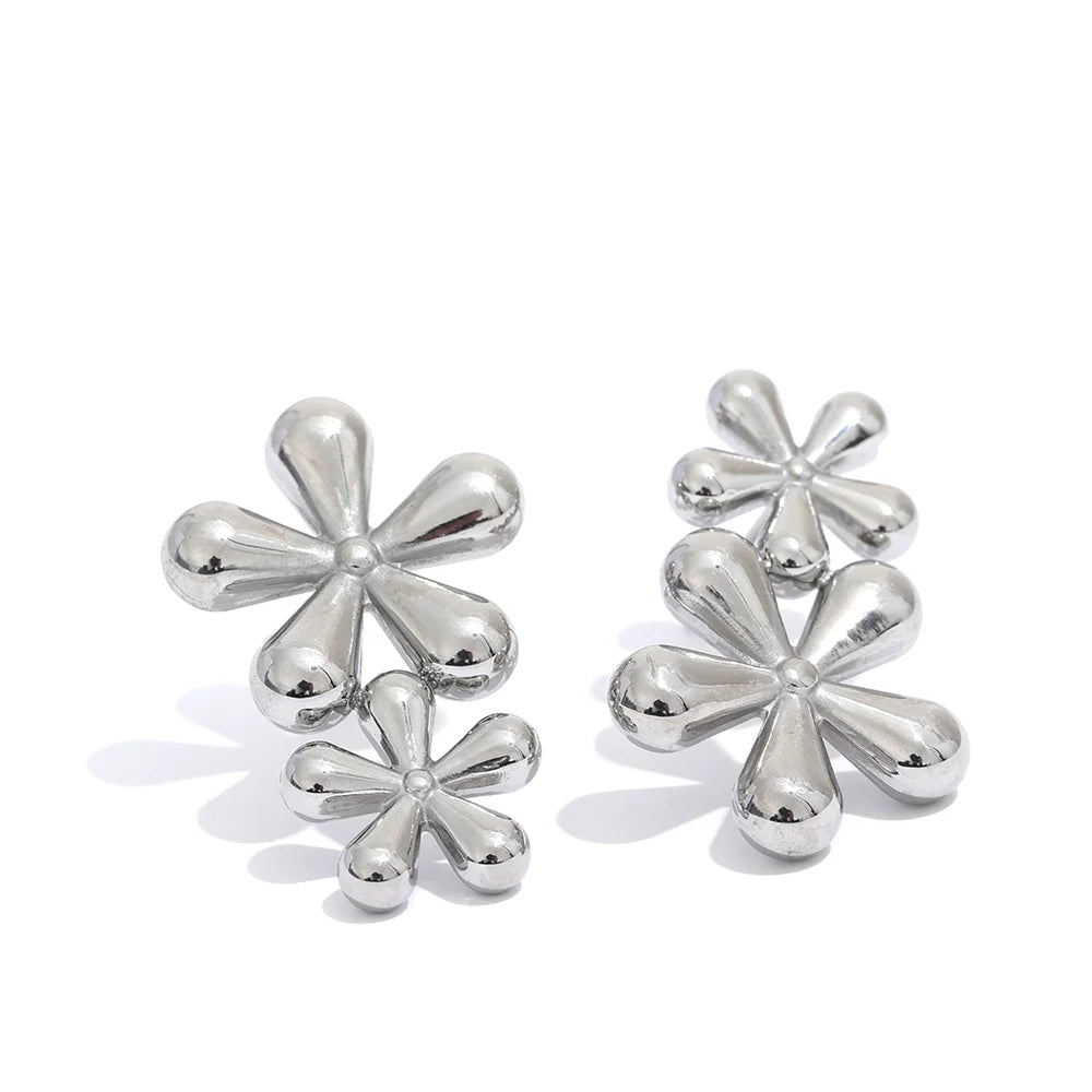 Elysium 316L Stainless Steel Flower Stud Earrings Fashion Metal 18K Gold Color Plated Rust Proof Texture Charm Jewelry for Women