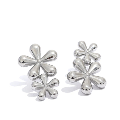 Elysium 316L Stainless Steel Flower Stud Earrings Fashion Metal 18K Gold Color Plated Rust Proof Texture Charm Jewelry for Women