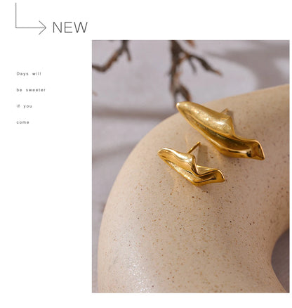 Elysium Stylish Unique Asymmetrical Geometry Metal Stud Earrings Stainless Steel Gold Color Waterproof Jewelry Bijoux