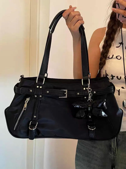 Large Capaci Retro Motorcycle Y2K Spicy Girl Tote Bag Rivet Decorated Single oulder Slant Cross Bag Faionable Trendy