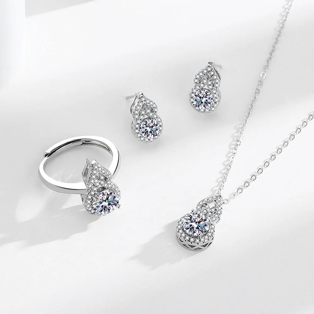 925 Sterling Silver Jewelry Sets For Women Heart Zircon Ring Earrings Necklace Wedding Bridal Elegant Christmas