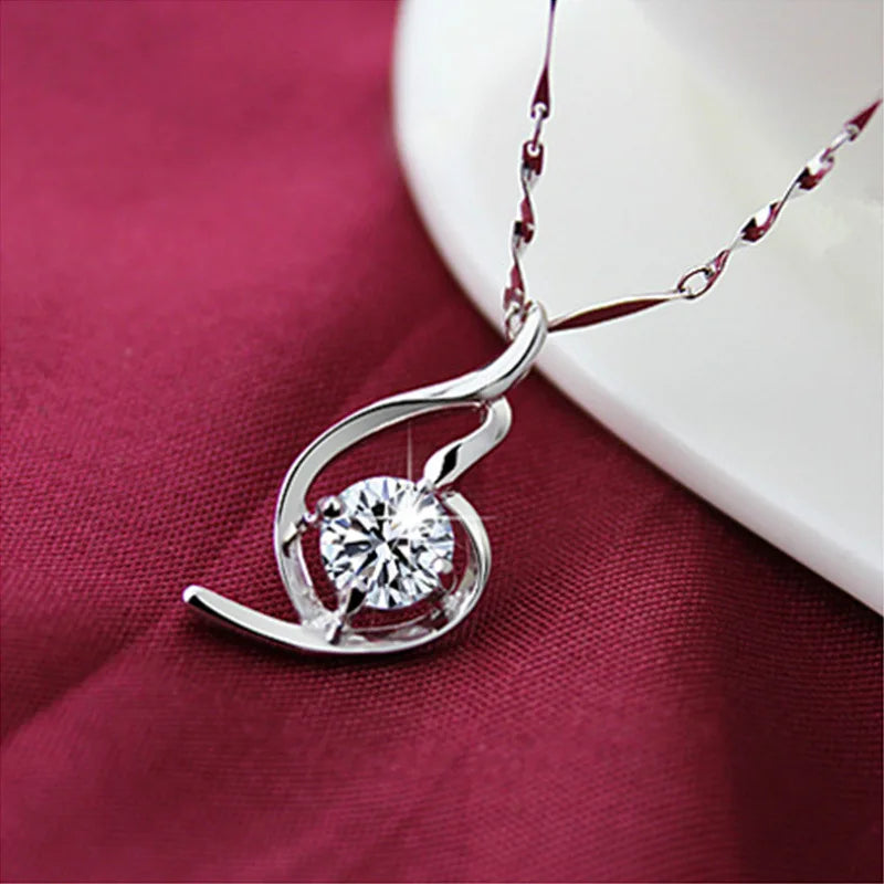 New 925 Sterling Silver Necklace For Women Round Pendent Sparkling Pave CZ Necklace Fashion Anniversary Birthday Jewelry Gifts